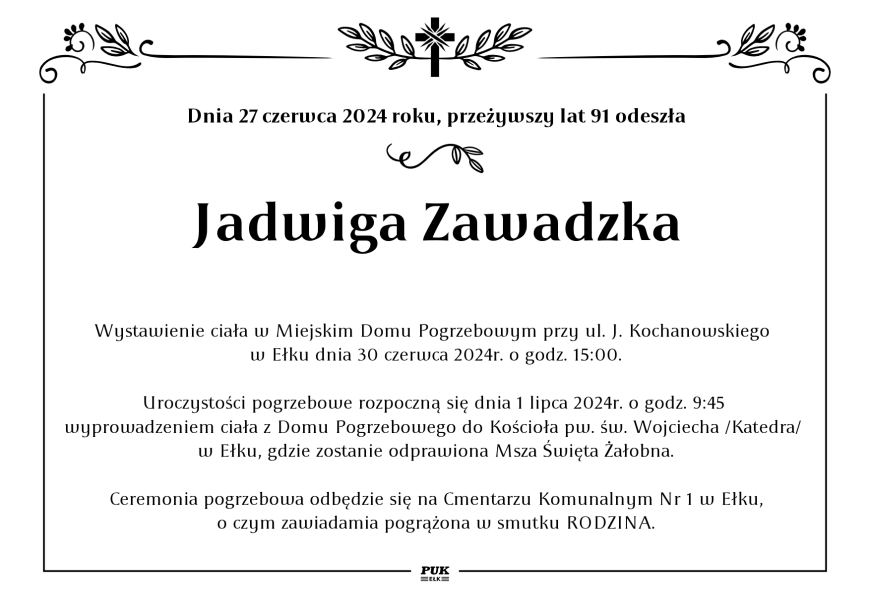 Jadwiga Zawadzka - nekrolog